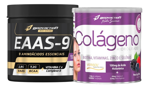 Eaas-9 225g + Colágeno Hidrolisado Tipo 1 200g Bodyaction Sabor Frutas Vermelhas