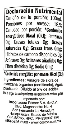 Imagen 3 de 4 de Vinagre De Sidra De Manzana Orgánico Mother Earth 1.89lt