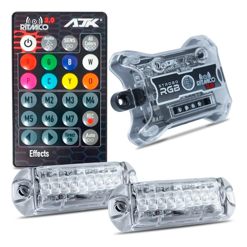 Imagem 1 de 9 de 2 Strobo Automotivo Carro Ajk 2 Faróis Rgb Com Controle Novo
