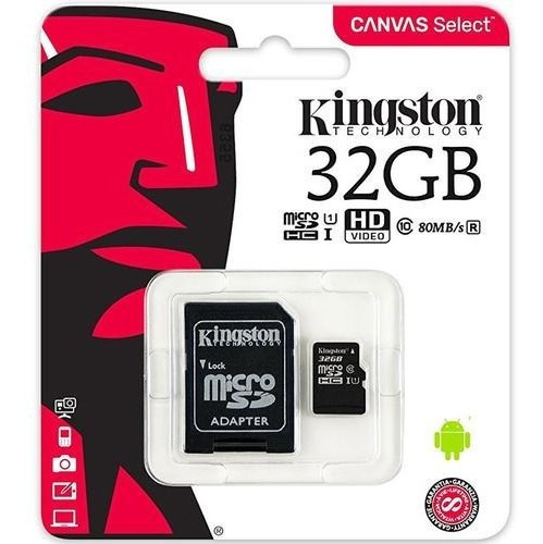 Imagen 1 de 3 de Memoria Micro Sd De 32gb Kingston Clase 10 80mb/s +adaptador