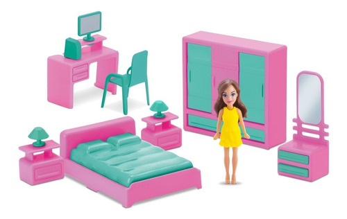 Coleção Mini Quarto Com Boneca Judy Home Samba Toys Ref.0404 Cor Colorido