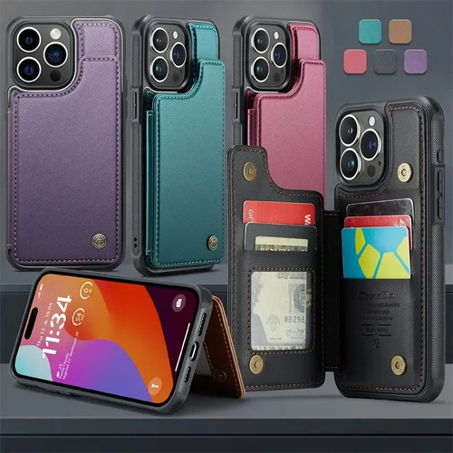 Funda De Piel Con Tapa Tipo Cartera Para iPhone, Tarjetero