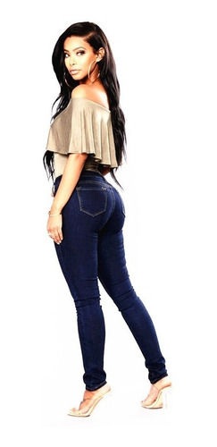 Jean Mujer Azul Chupin Elastizado Tiro Alto Talle 36 A 50