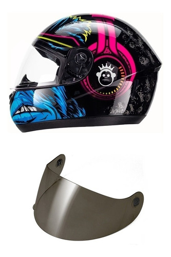 Capacete Moto Peels Spike Monkey Preto Cinza + Viseira Fume