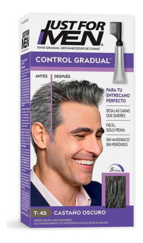 Kit Tinte Just For Men  Control Gradual Touch of grey tono t-45 castaño oscuro para cabello
