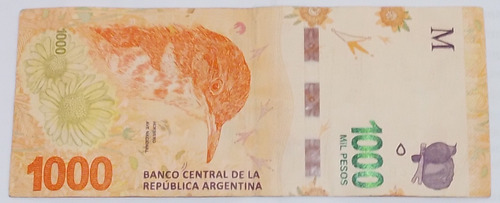 Imagen 2 de 2 de Billete 1000 Pesos Argentinos Error De Corte Desplazado