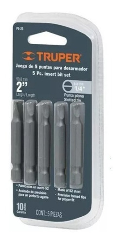 Juego 5 Puntas Destornillador 1/4 X 2 Pulgadas Truper 17785