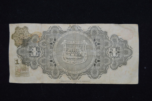Billete El Banco Oriental De Mexico $1 Peso 1914 Xxxx619 (Usado)