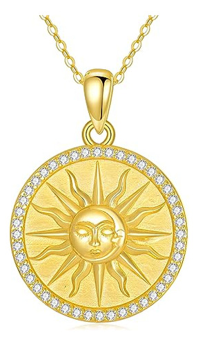 Collar De Moneda De Sol Para Mujer, Plata De Ley 925, Sol Y 