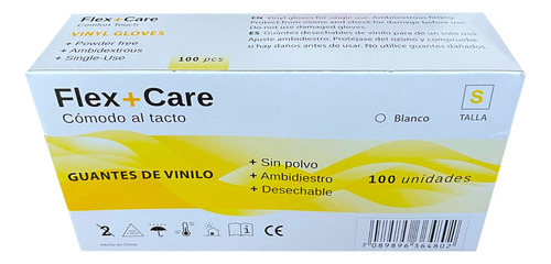 Imagen 3 de 4 de Guantes De Vinilo Caja 100 Unidades Tallas S M L Certificado