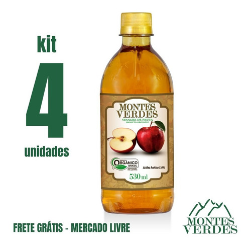 Vinagre Vivo De Maçã Montes Verdes Orgânico - Kit 4 Unidades