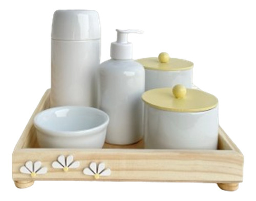 Kit Margarida Higiene Banho Porcelanas Bebê Térmica Quadrado