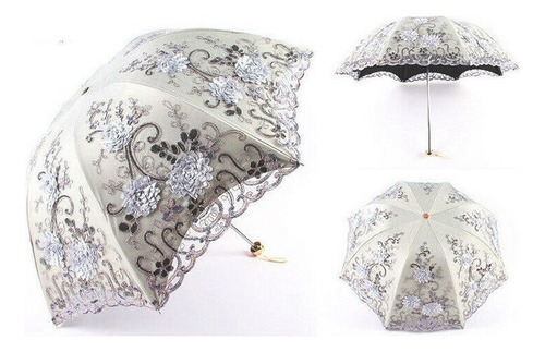 Guarda-chuva De Chuva De Renda Feminina Bordado Com Flores Cor Light Yellow