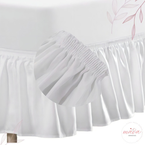 Saia Box Para Cama Casal Padrão Franzida - Cor Branco