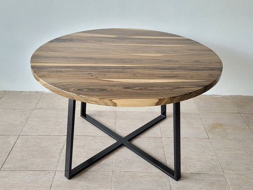 Mesa Redonda Industrial De Comedor Madera Dura Maciza 100cm 