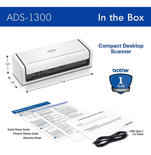 Scanner Brother Ads-1300 Adf Dpi A4 30ppm Usb Duplex Automat