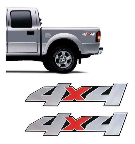 Par De Adesivos 4x4 Ford Ranger 2007 A 2009 Emblema Cromado