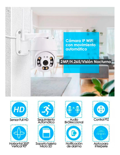 Imagen 6 de 8 de Cámara Seguridad Ip Wifi Domo Ptz 360 Exterior Full Hd Flash