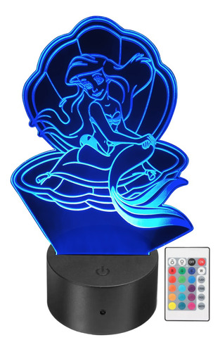 Lámpara Led La Sirenita Disney Acrílico Rgb Personalizada