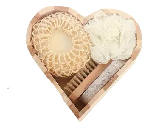 Set De Baño Spa Ducha 3 Piezas Eco Mader Forma De Corazon Madera