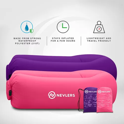 Nevlers Paquete de 2 tumbonas inflables, sofá de aire, perfecto para sillas  de playa, sillas de camping o hamaca portátil, bolsa de viaje, clavijas y