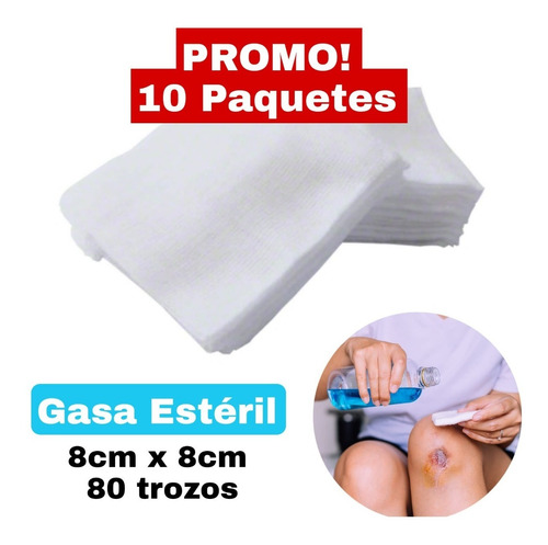 Gasa Estéril 8cm X 8cm 80 Trozos X 10 Paquetes