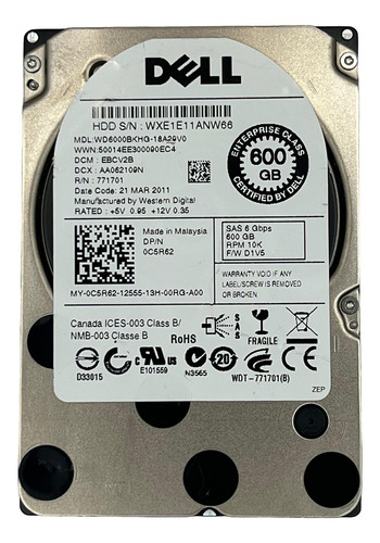 Hd Sas 2.5 Dell 600gb 10000u/min 0c5r62 C5r62 Wd6000bkhg
