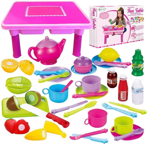 Toddler Folding Storage Table With Toy Dishes, Play Tea...