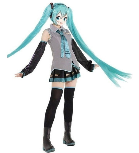 Vocaloid Miku Cosplay Peluca Disfraz Japón Midi Vestido Prin