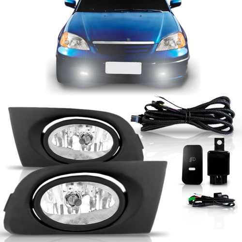 Kit Farol Neblina Milha Civic 2001 2002 2003 C/ Grade Preta