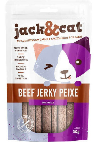 Petisco Snack Jack E Cat Para Gatos Beef Jerky 90% Peixe 30g