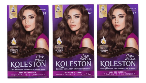 Kit 03 Coloração De Cabelo Koleston Chocolate 67 Wella