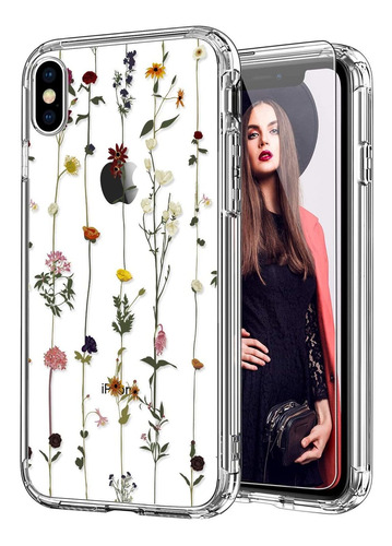 Funda Para iPhone X, Transparente/flores/resistente/rigida