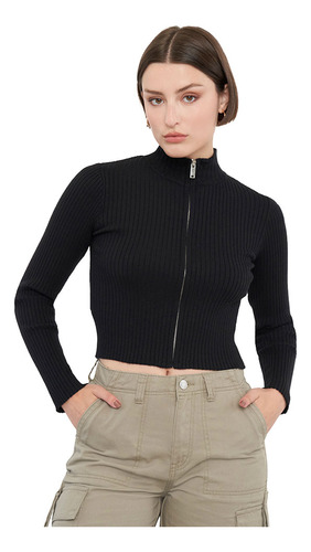 Sweater Mujer Halter Full Zipper Negro Corona