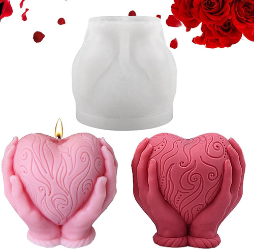 Molde Silicon Vela 3d Corazon En Manos Decorativo Febrero