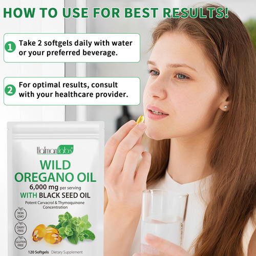 Aceite De Orégano Orgánico Con Semilla Negra 120 Softgels