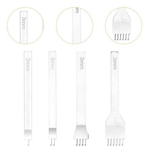 4x Herramientas Para Artesanía En Cuero, Perforadoras 3 Mm