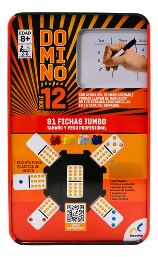 Domino Doble 12, Cubano Original, Con 4 Trenes Caja Metalica