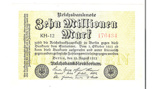 Ale134 Alemania 10 Millones Mark 1923 Rep Weimar Au Aff*