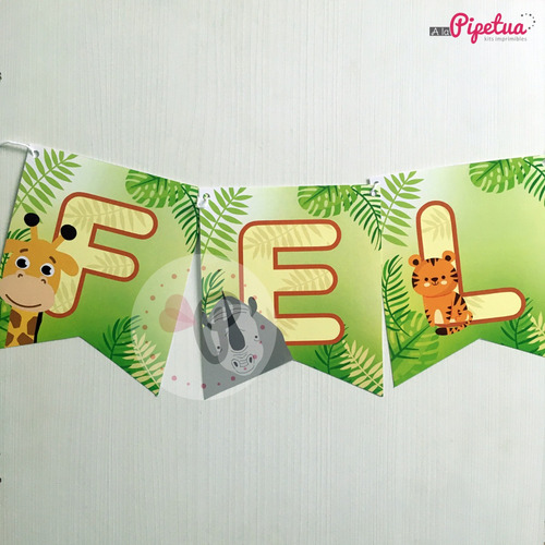 Mega Pack Animales De La Selva Topper Banderin Pinchos Deco