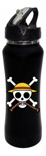 Termo Pitillo One Piece Logo Barco Botilito Aluminio Negro