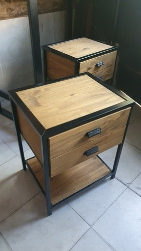 Imagen 3 de 5 de 2 Mesas De Luz 60x40 Industrial Cajon Telescopicos Madera
