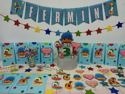 Pocoyo Cumple Combo 10 Niños Goma Eva Glitter