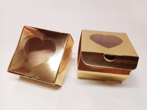  Caja Para Cookie Dorada - Visor Corazón 10x10x05 - Pack X10