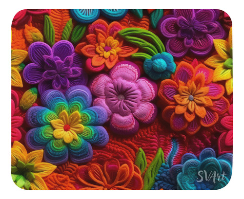 Mouse Pad Svart Diseño Con Flores Colores Arcoiris Md3