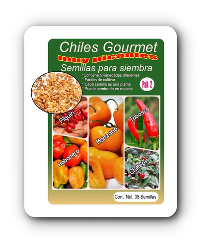 Semillas De Chiles Gourmet Pak2 De 5 Variedades Diferenteshj