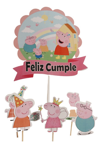 Adorno Para Torta Peppa  + 10 Topper Para Cupcake Cumpleaños