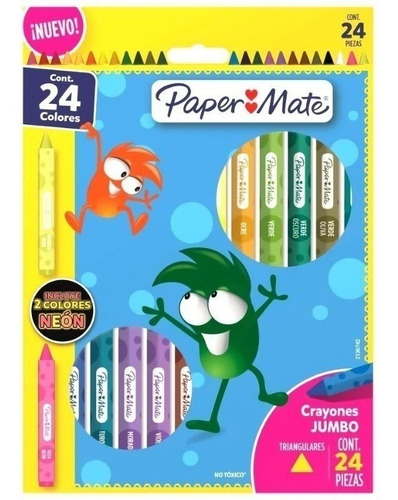 Crayones Cera Jumbo Triangular 24 Colores Paper Mate