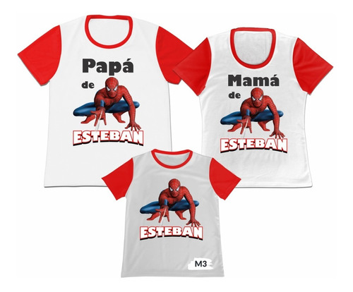Franela Set 3 Familia Papa Mama Hijo Spiderman Algodon