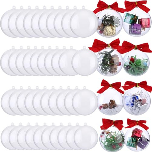 48 Pcs Clear Christmas Ornaments Fillable 4 Different S...